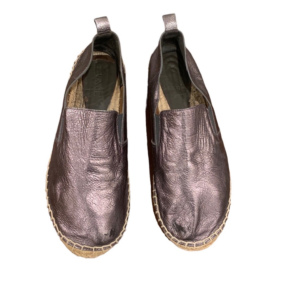 Vince Leather Metallic Canvas Flat Espadrilles
